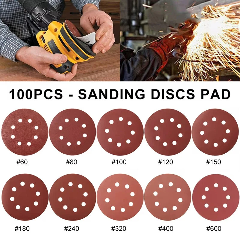 5 Inch 125mm Round Sandpaper Discs - 8 Hole Hook & Loop | 10 Grits #60-600 for Wood Metal Polishing & Rust Removal - Image 5