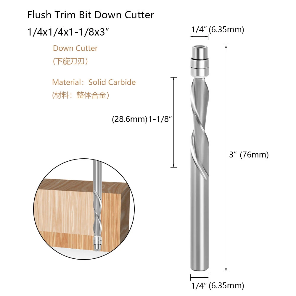 Carbide Spiral Router Bit - 6.35mm & 12.7mm Shank with Double Bearings for CNC Woodworking - Image 3