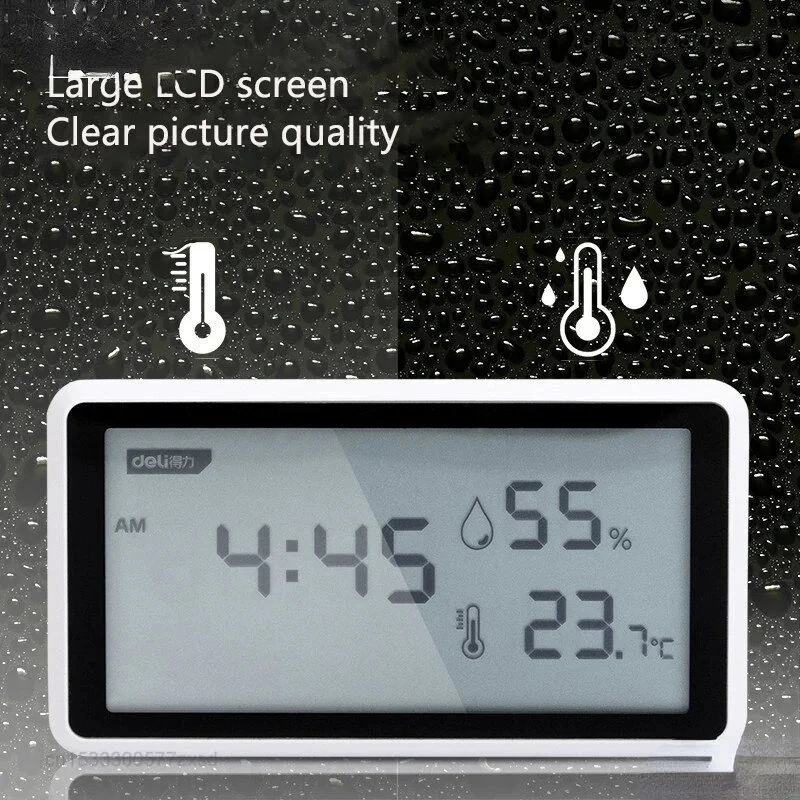 Deli Electronic Thermometer Hygrometer - High Precision 0.1° LCD Display | Indoor Weather Station with Clock - Image 4