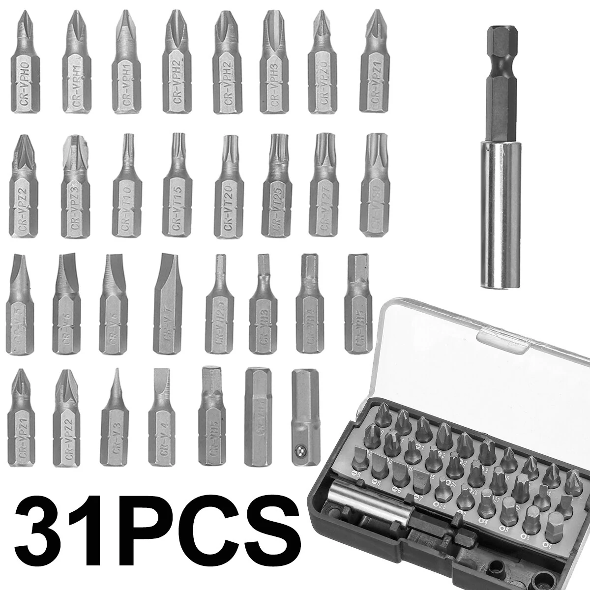 31PCS Drill Bits Set - PH PZ SL H T Sizes with 60mm Extension Rod | Heavy-Duty - Image 2