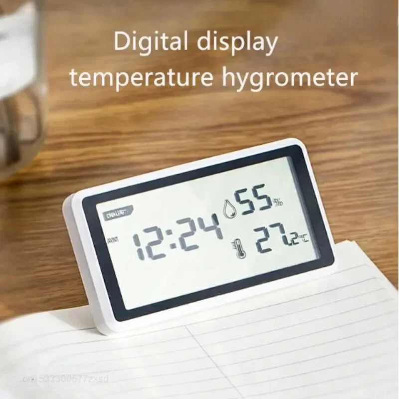 Deli Electronic Thermometer Hygrometer - High Precision 0.1° LCD Display | Indoor Weather Station with Clock - Image 4