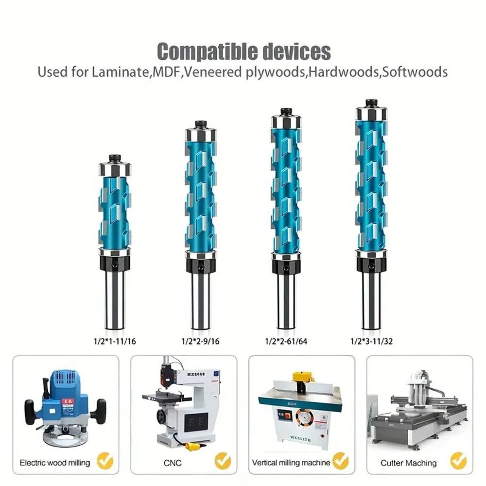 Blue Precision Spiral Flush Trim Router Bit Set - 1/2in & 12mm Shank | Double Bearings - Image 4