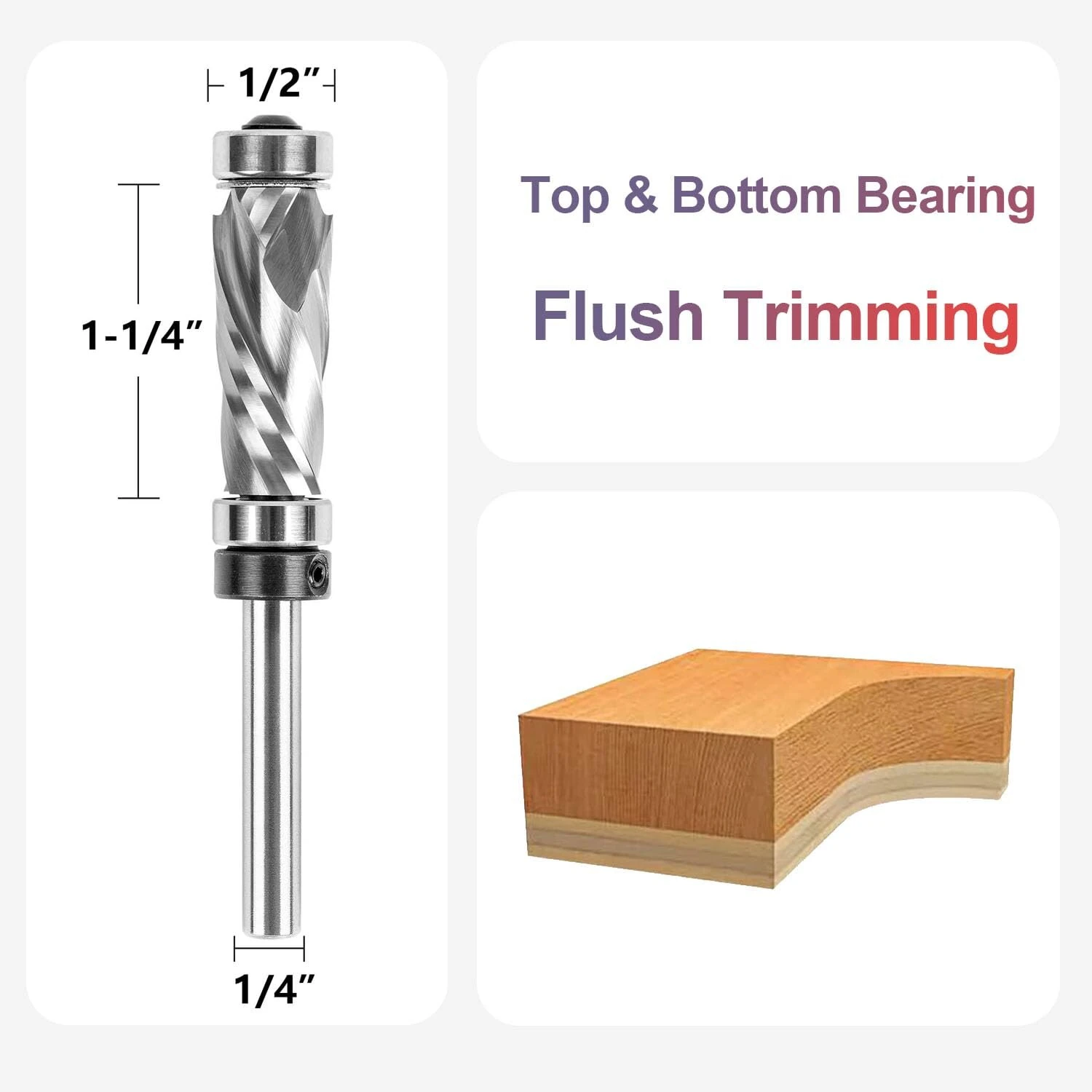 Whiteside Router Bits 1/4 Inch Shank Carbide Compression Flush Trim Bit | 1/2 Inch Cutting Dia with Top & Bottom Bearing - Image 4