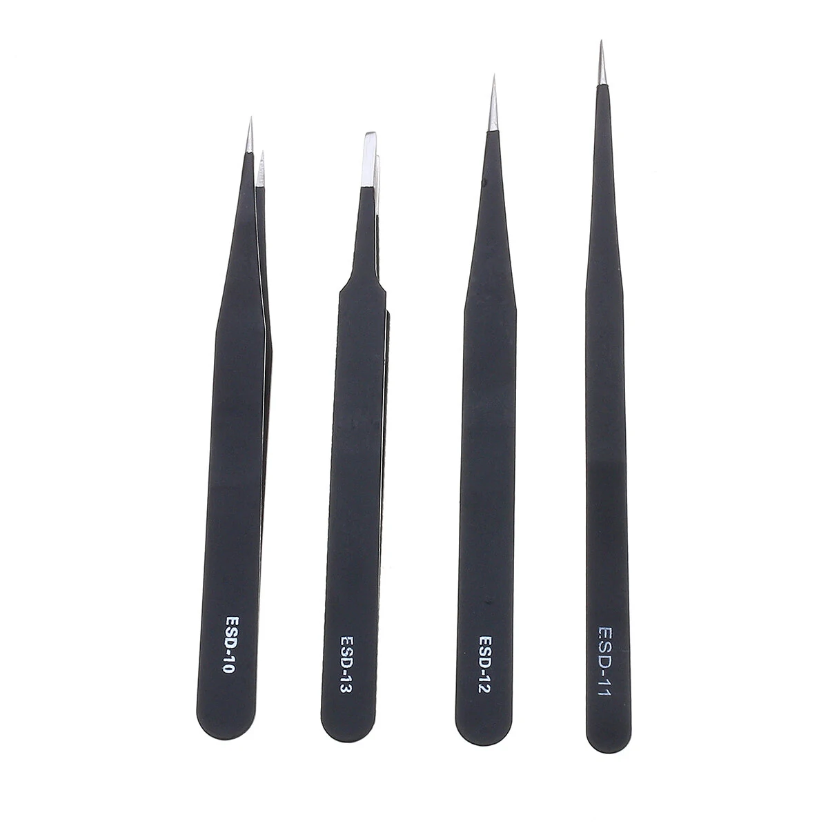 ESD Anti-Static Tweezers - 10PCS Stainless Steel Precision Set for Electronics & Nail - Image 3