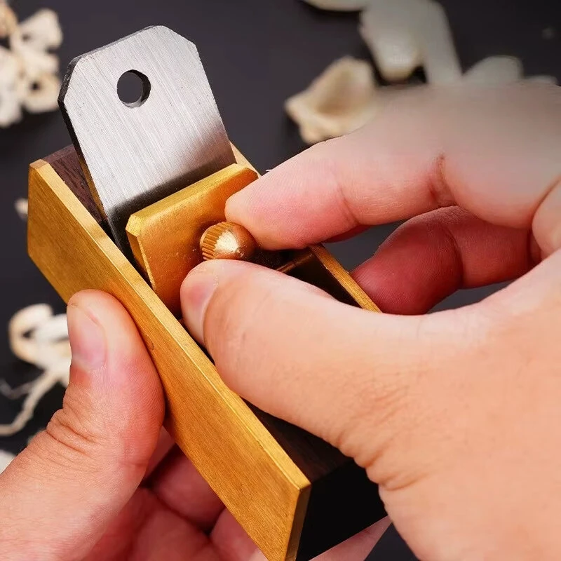 Mini Brass Hand Planer - High Carbon Steel Blade & Ebony Hardwood | Compact Woodworking Tool for Fine Chamfering & Crafting - Image 4