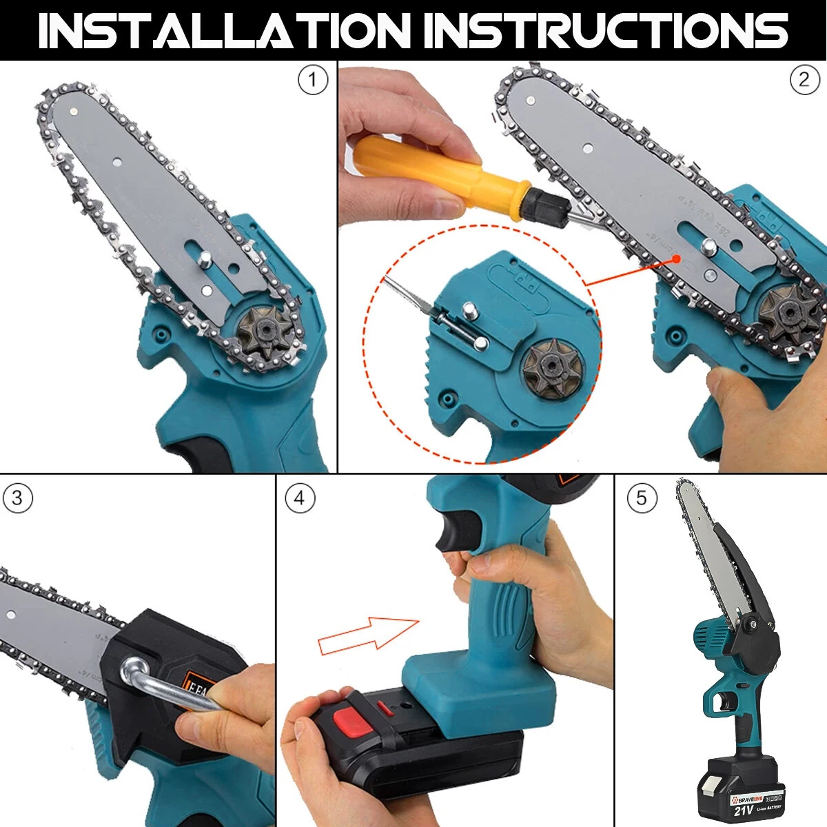 Bravobro Cordless 8-Inch Electric Chainsaw - For Makita 18V Battery | Garden Saw - Image 5