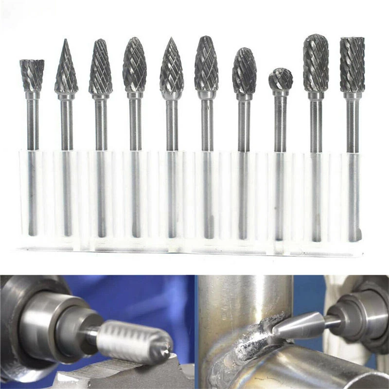 10Pcs Tungsten Carbide Rotary File Set - 1/8 Inch Shank Grinding Burrs - Image 2