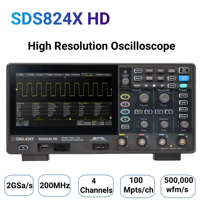 Siglent SDS824X-HD Oscilloscope | 4 Channel 200MHz 12-bit | 7 Display 2GSa/s - Image 5