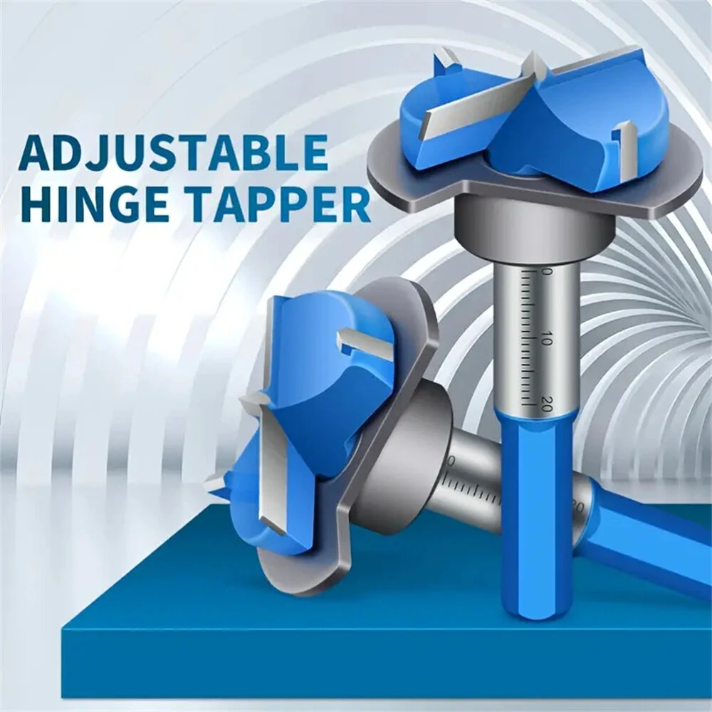 5pcs Blue Carbide Woodworking Hole Opener Set | Adjustable 15-35mm | Hinge Drill Bits - Image 2
