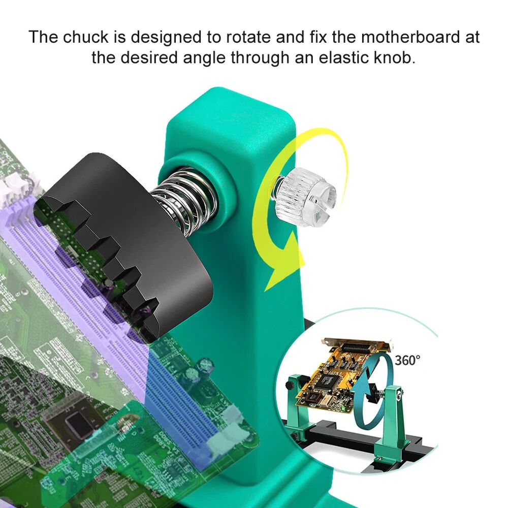 Adjustable PCB Holder - 0-200mm Clamping Range with Rotatable Chuck & Soldering Iron Holder - Image 3