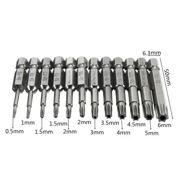 12pcs 1/4 Inch 50mm T5-T40 Magnetic Torx Screwdriver Bits Set | 12-Piece - Image 3