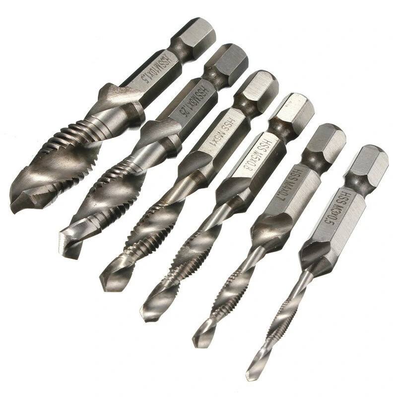 HSS Spiral Flute Countersink Drill Bit Set | 6pc M3-M10 Screw Tap Set - Image 3