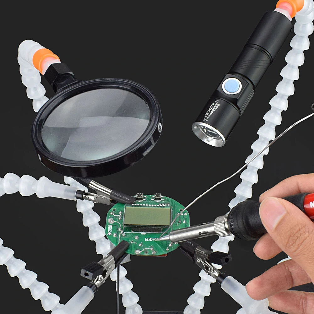 NEWACALOX 6 Flexible Arm Soldering Vise | Helping Hands with Magnifying Glass & LED Light - Image 4