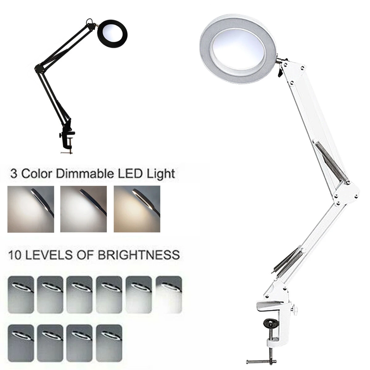 8X Magnifier with USB LED Light - 3 Color Illuminated Glass Table Lamp - Image 5