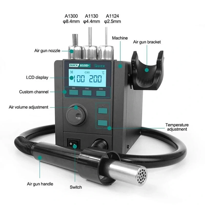 Quick 859D+ Lead-Free Digital Heat Gun Station | BGA SMD PCB Repair Tool - Image 5
