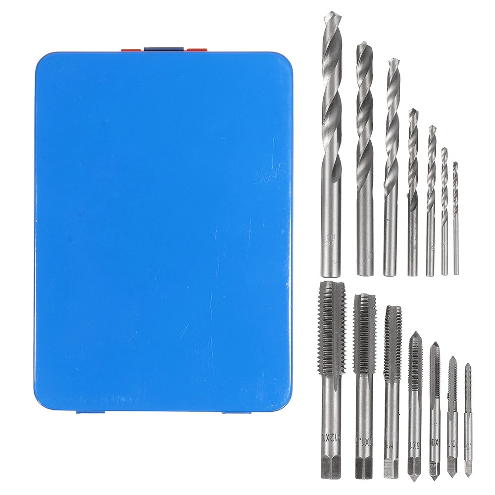 Drillpro 14PCS HSS Metric M3-M12 Screw Tap and Drill Set | Metal Case - Image 3