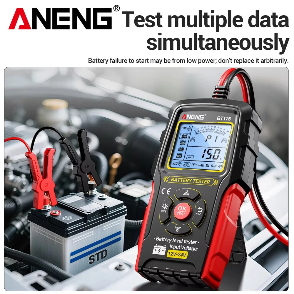 ANENG BT175 Car Battery Tester - 12V 24V Analyzer with CCA Measurement & Backlit Screen - Image 3