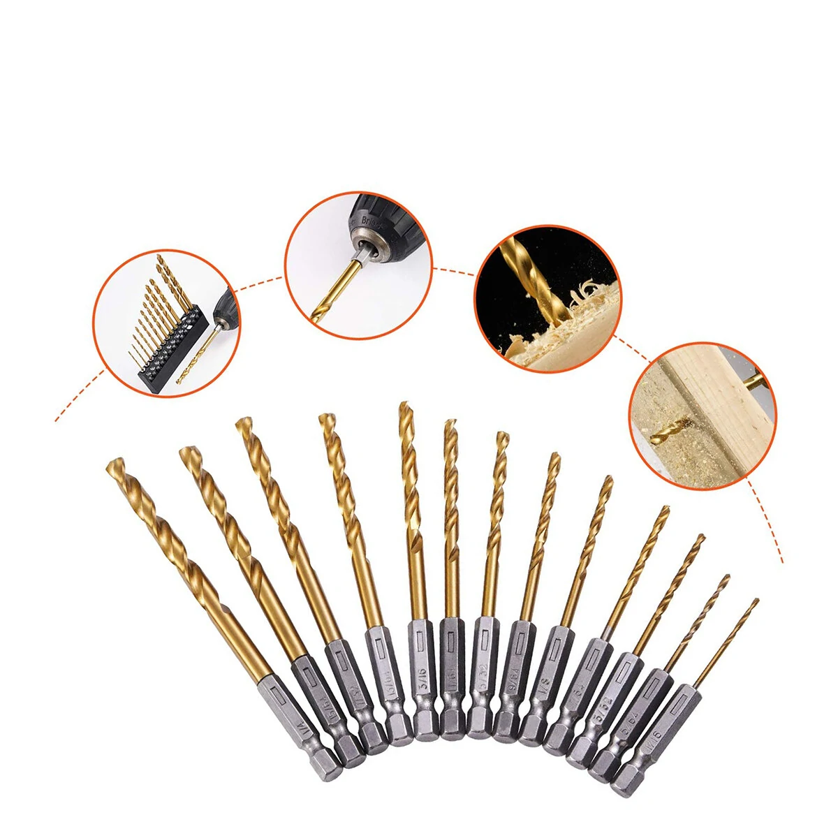 Drillpro 13Pcs Titanium HSS Drill Bit Set | 1/16-1/4 Hex Shank | Quick Change - Image 3