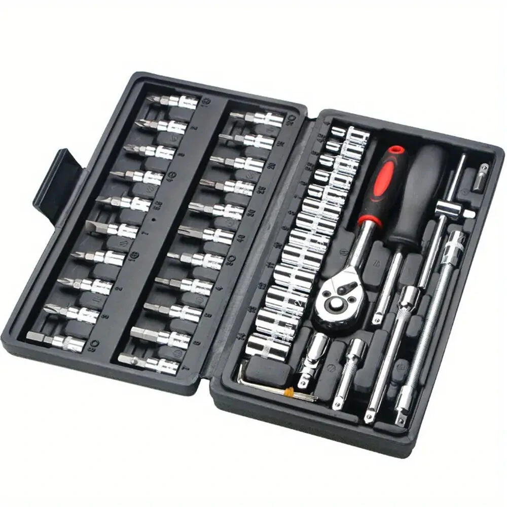 46PCS Professional Car Repair Tool Kit - Chrome Vanadium Ratchet Wrench Set - S2 Steel - Image 3