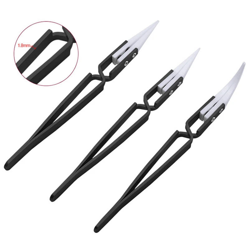 3PCS Anti-Static Ceramic Tweezers - Reverse & Straight Tips - ESD Safe for Electronics - Image 5