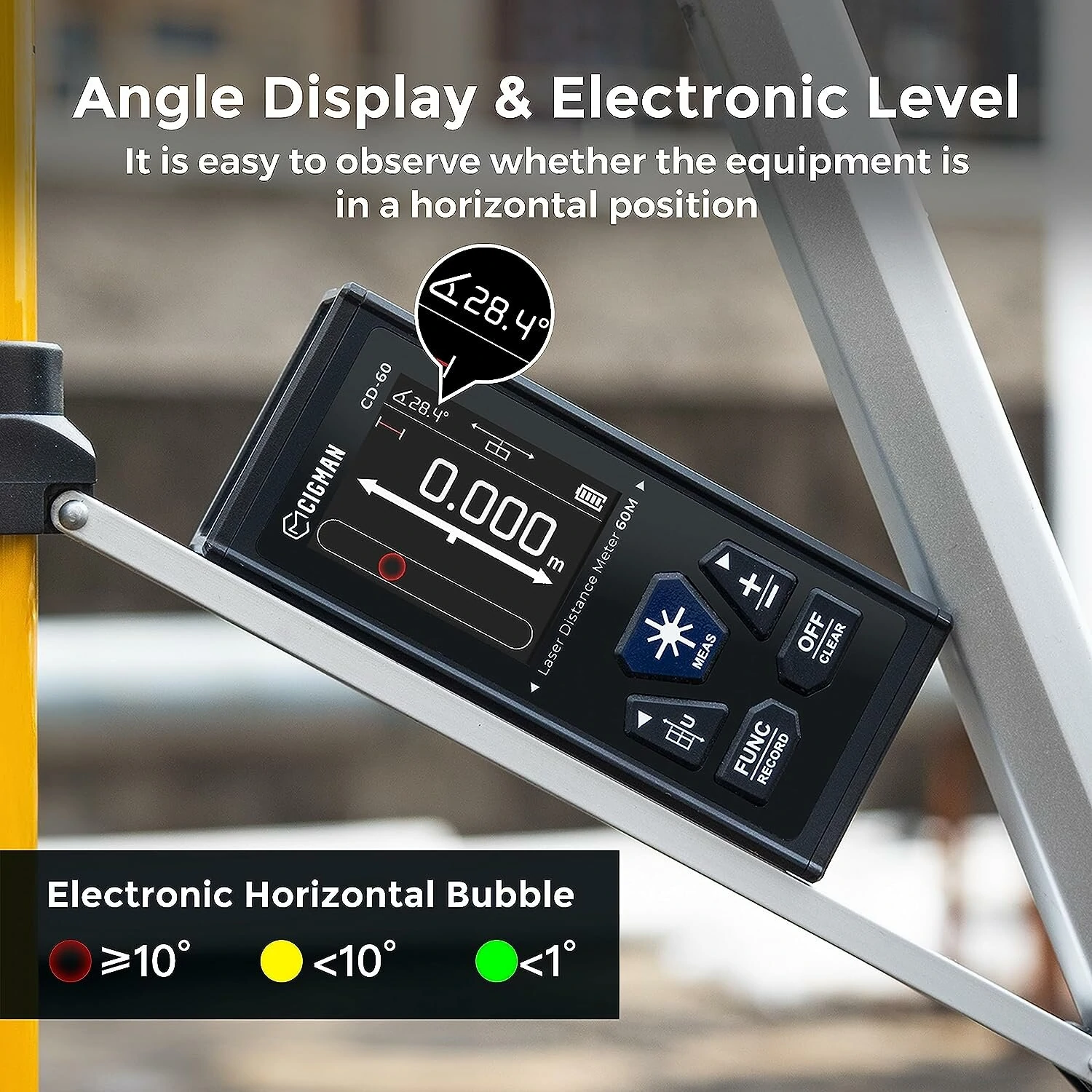 CIGMAN CD-60 Laser Distance Meter - 393ft High Precision - Rechargeable with LCD Display - Image 4