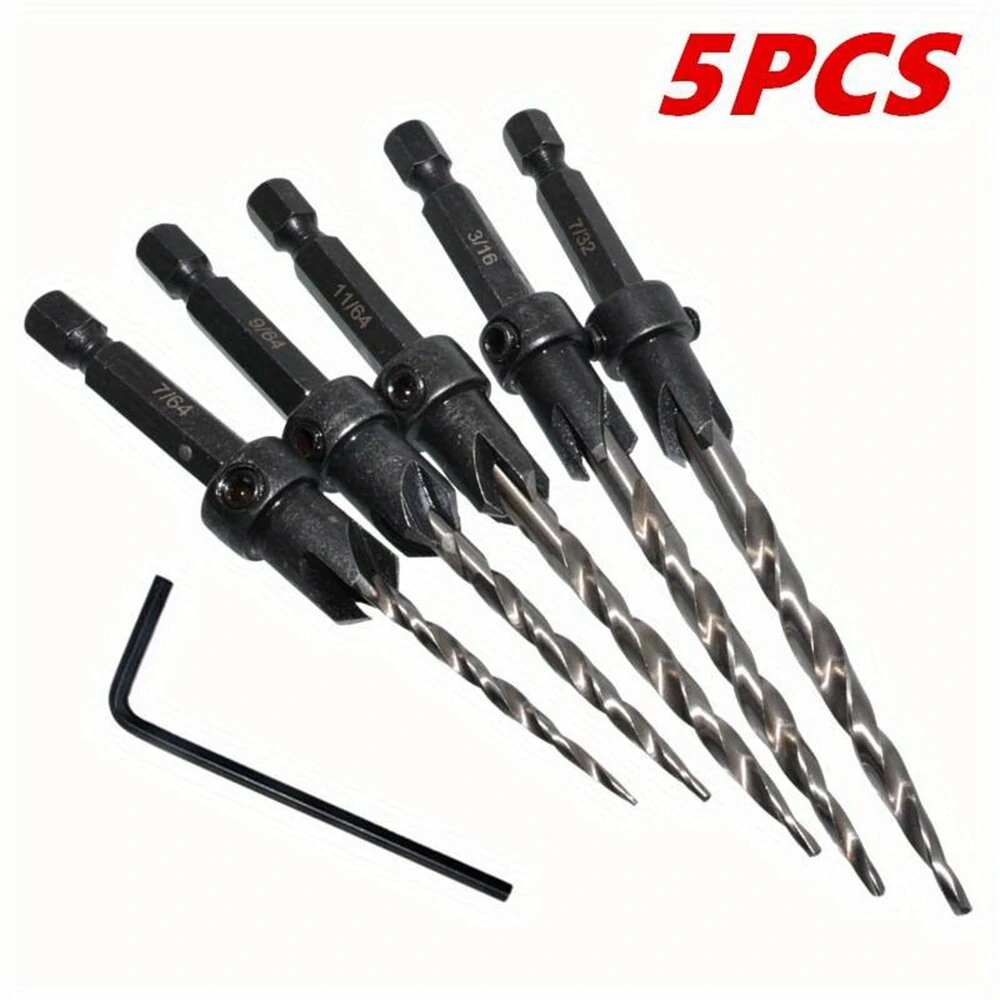 5PCS HSS Countersink Bit Set - Woodworking Conical Countersink with Hex Wrench - Image 2