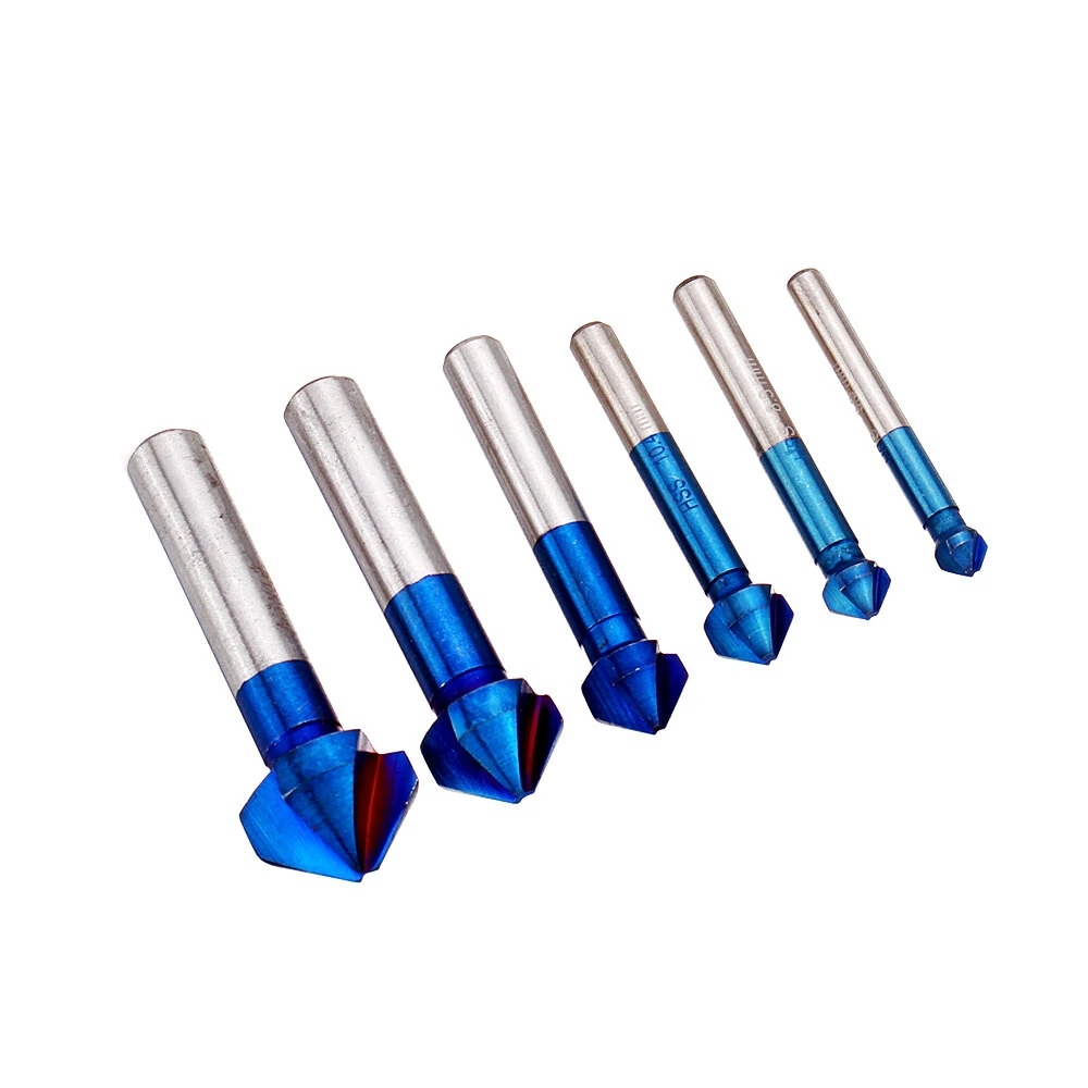 Drillpro 6Pcs HSS Chamfer Cutter - 90 Degree Countersink Drill Bit | 3 Flute End Mill - Image 3