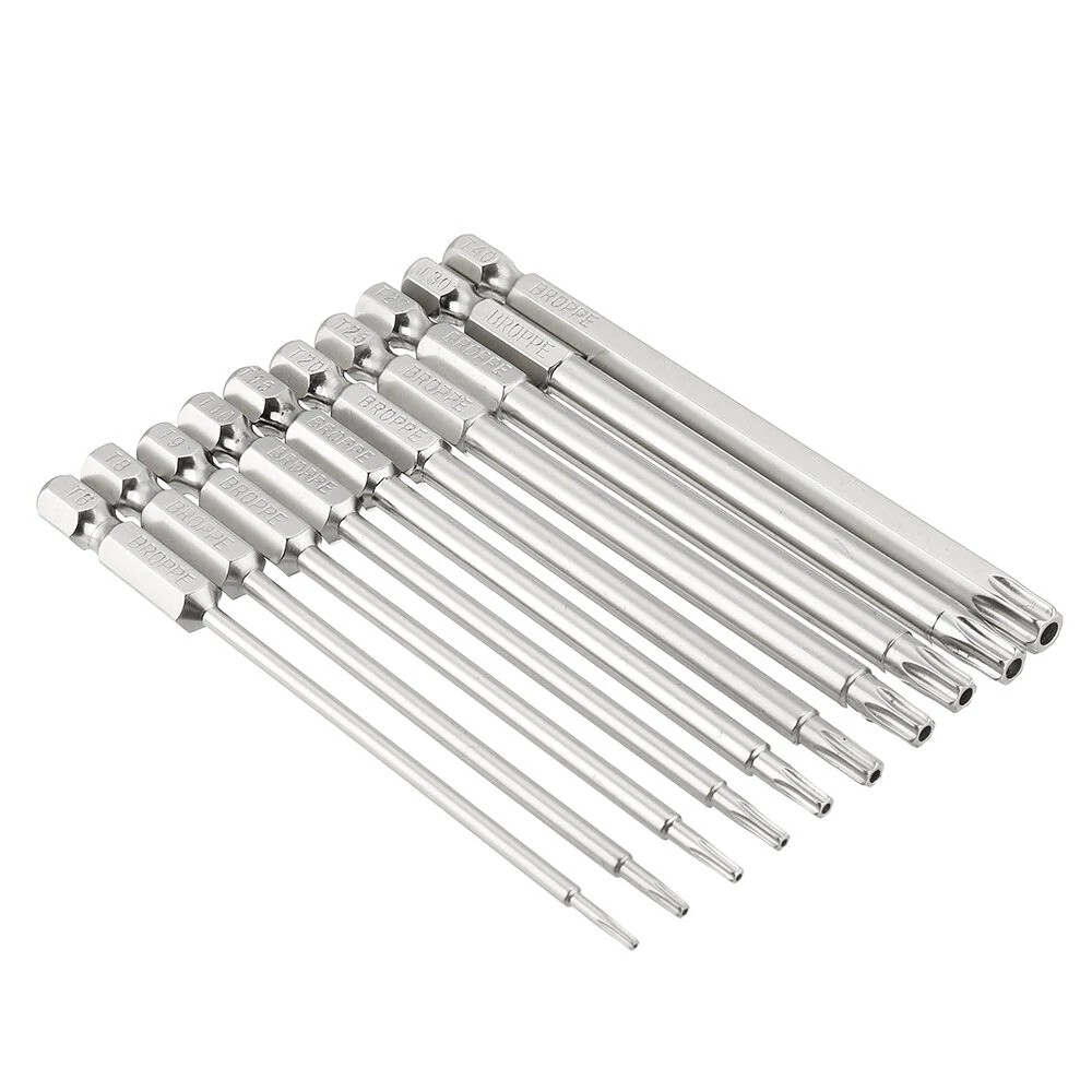BROPPE 10Pcs S2 Alloy Steel Torx Screwdriver Bits | T6-T40 | 1/4 Inch Hex - Image 3