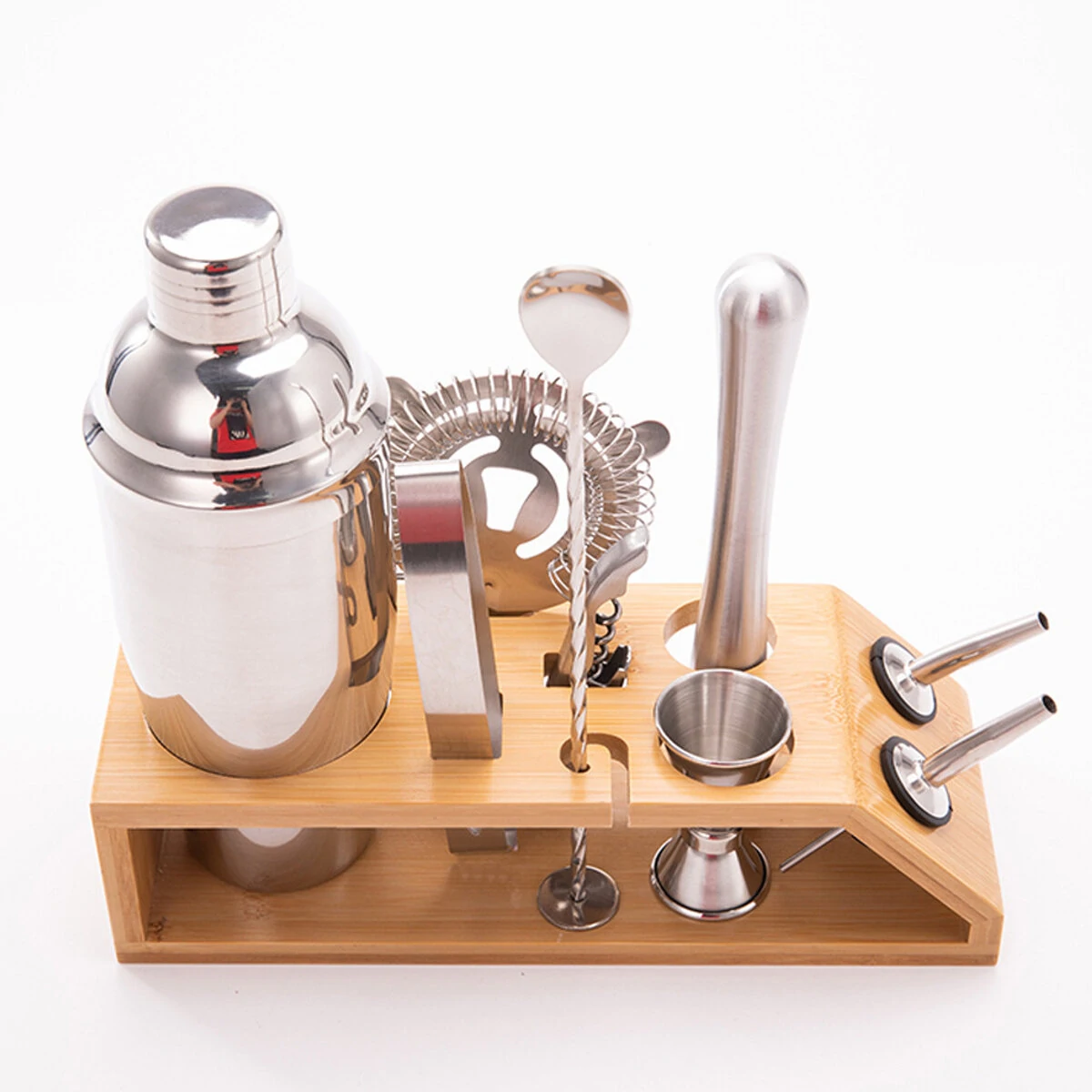 Boston Cocktail Shaker Set - 10pcs Stainless Steel Bar Tools with Mixer & Base - Image 2