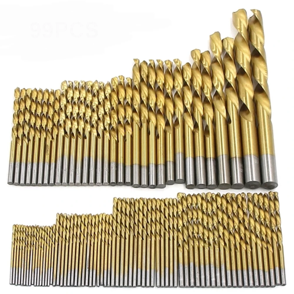 99Pcs High-speed Steel Titanium Drill Bit Set | 1.5-10mm Straight Shank | Metal Box - Image 2
