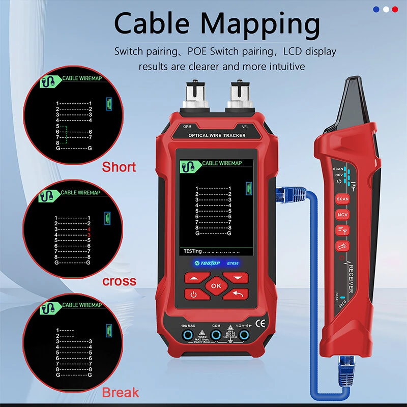 AV TOOLTOP ET636/ET638 Cable Tester & Multimeter | 3.2-Inch Color Screen | Rechargeable - Image 4
