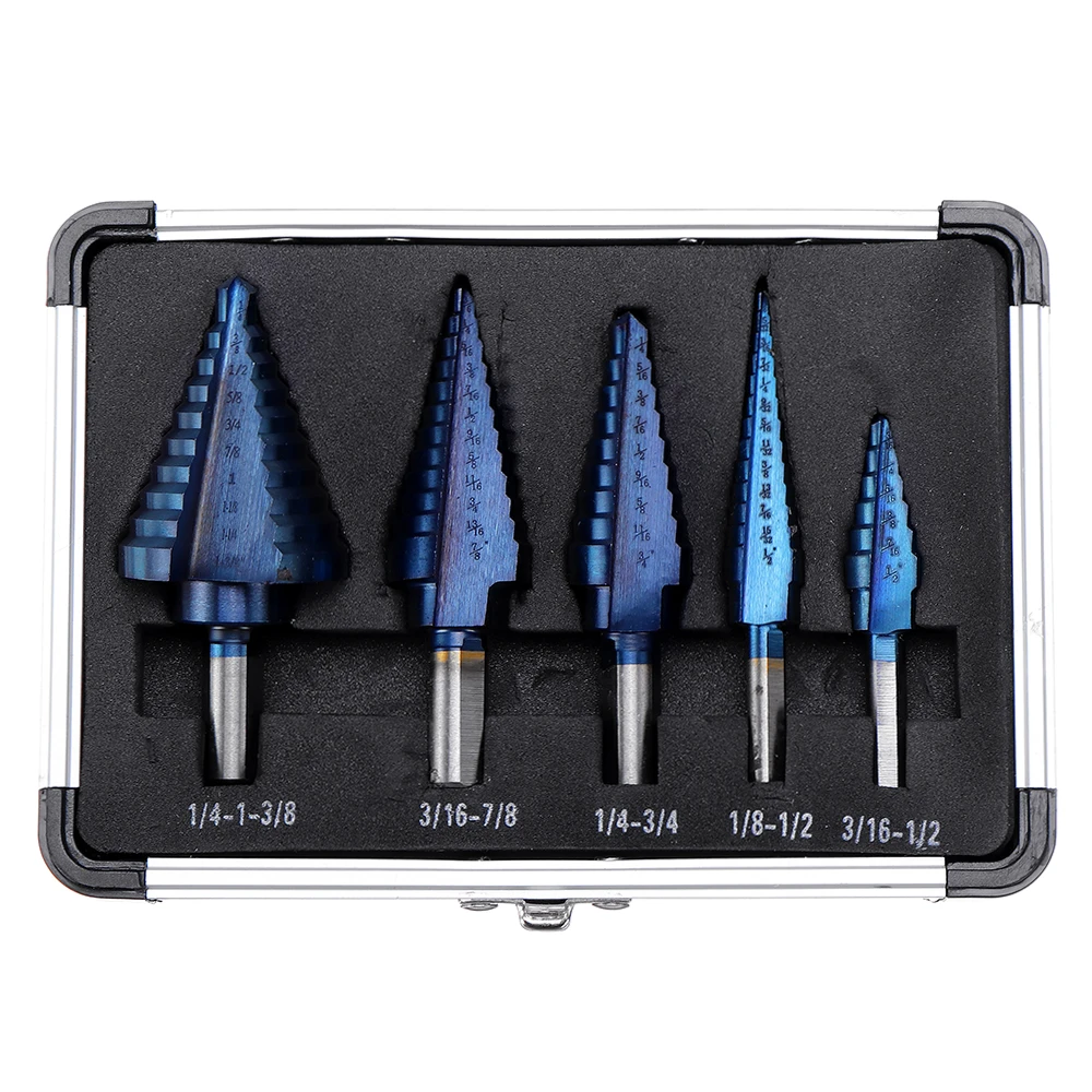 Drillpro 5pcs HSS Step Drill Bit Set - Blue Nano Coating | 1/8 to 1-3/8 Inch | 50 Sizes with Case - Image 2