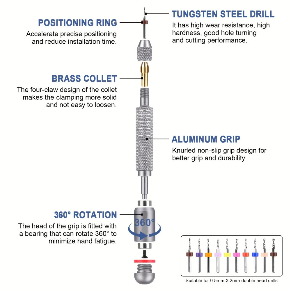 Mini Pin Vise Hand Drill Set - 10 Chuck & Drill Bits | Precision 360 Rotation for Jewelry & Model Making - Image 4