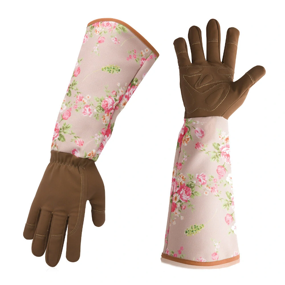 Non-Slip Flower Print Gloves - Breathable Nylon PU Long Sleeves for Cleaning & Gardening - Image 3