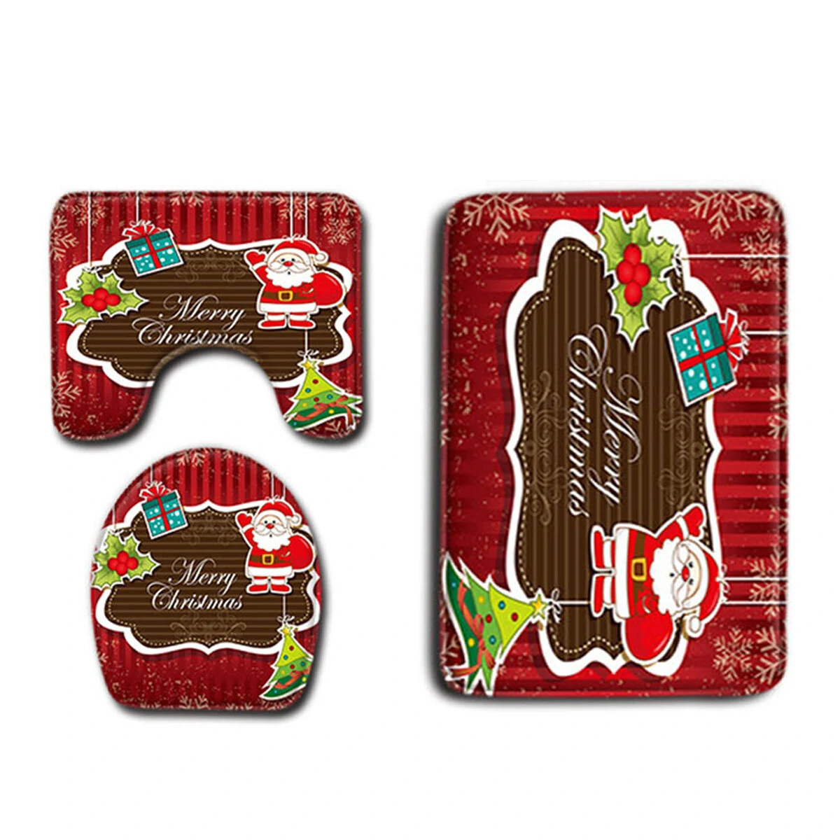 Christmas Santa Claus Waterproof Shower Curtain Set - Bath Mat & Toilet Cover - Image 2