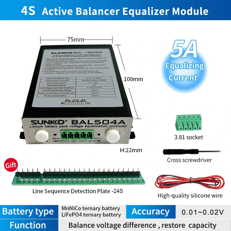 SUNKKO 5A Active Battery Balancer | 4-24 Series LiFePO4 Repair & Protection - Image 4