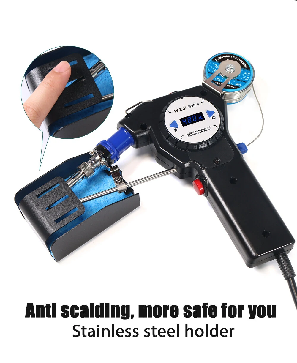 WEP 929D-II Digital Display Soldering Iron | One-Hand Operation & Auto Feed - Image 2