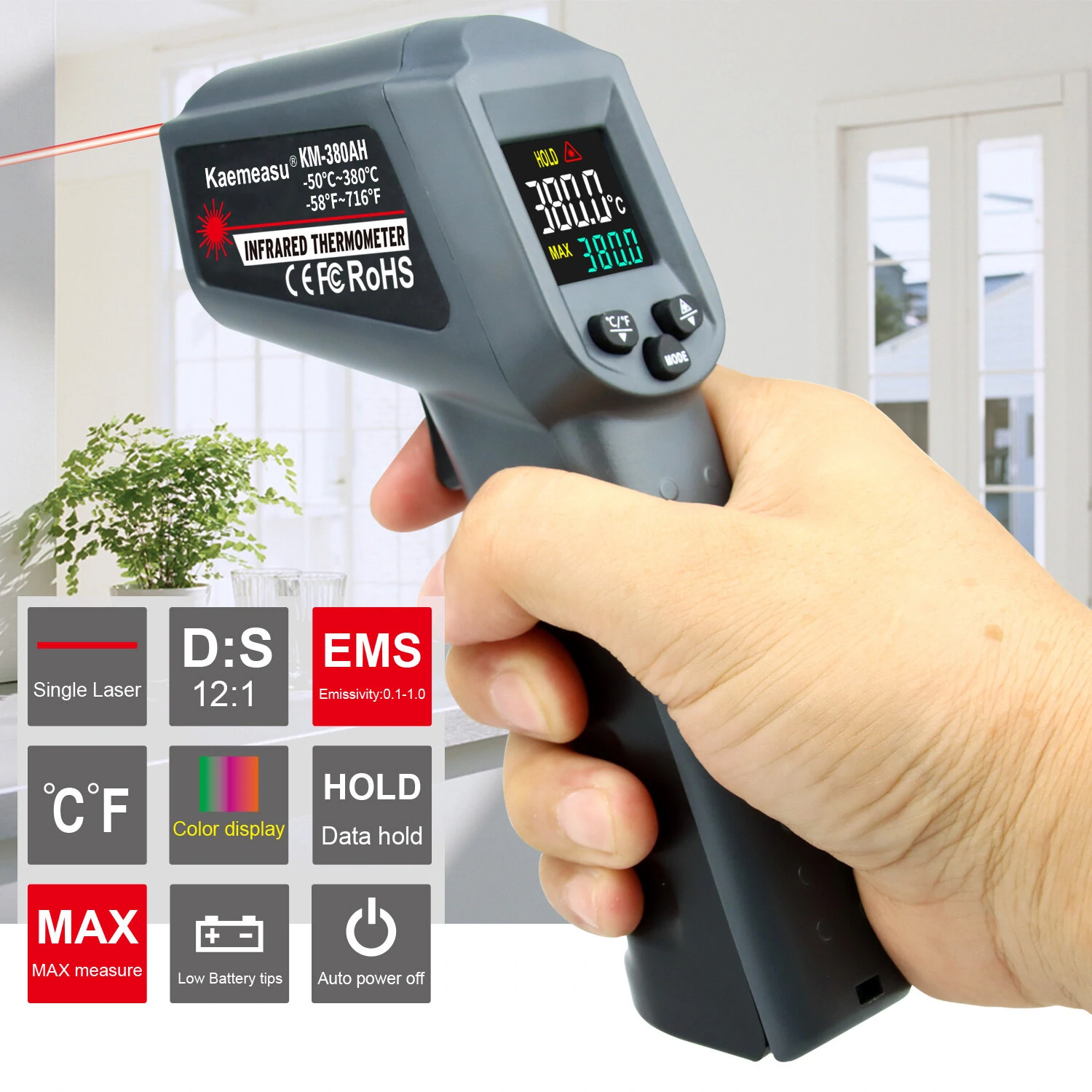 KAEMEASU Infrared Thermometer -50°C to 550°C | Laser Temperature Gun with Color Screen - Image 2