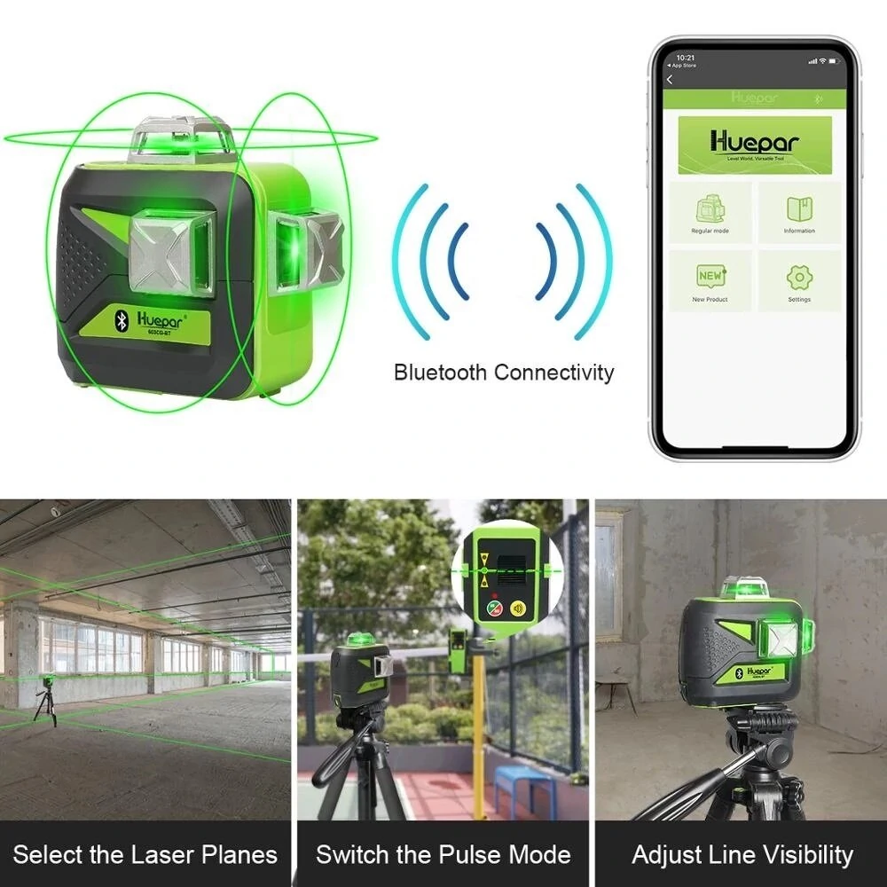 Huepar 603CG-BT Green Beam 3D Laser Level | 12 Lines Self-Leveling | Bluetooth & USB Charge - Image 3