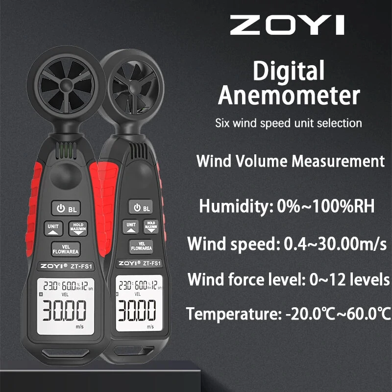 ZOYI ZT-FS1 Anemometer - Wind Speed, Temperature, Humidity Meter | 0.4-30m/s | LCD Display - Image 4