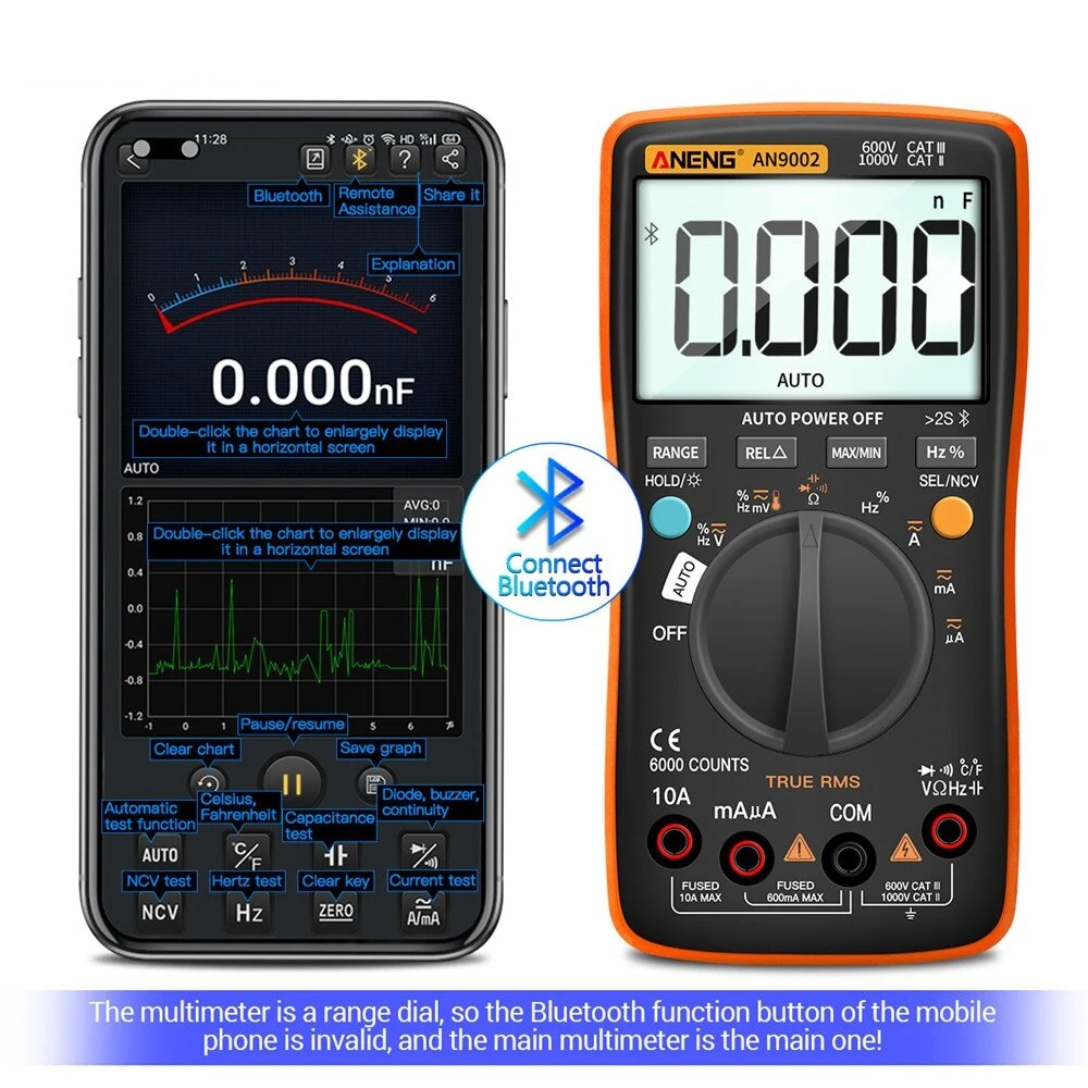 ANENG AN9002 Digital Multimeter - 6000 Count True RMS | Bluetooth & Auto-Ranging - Image 2