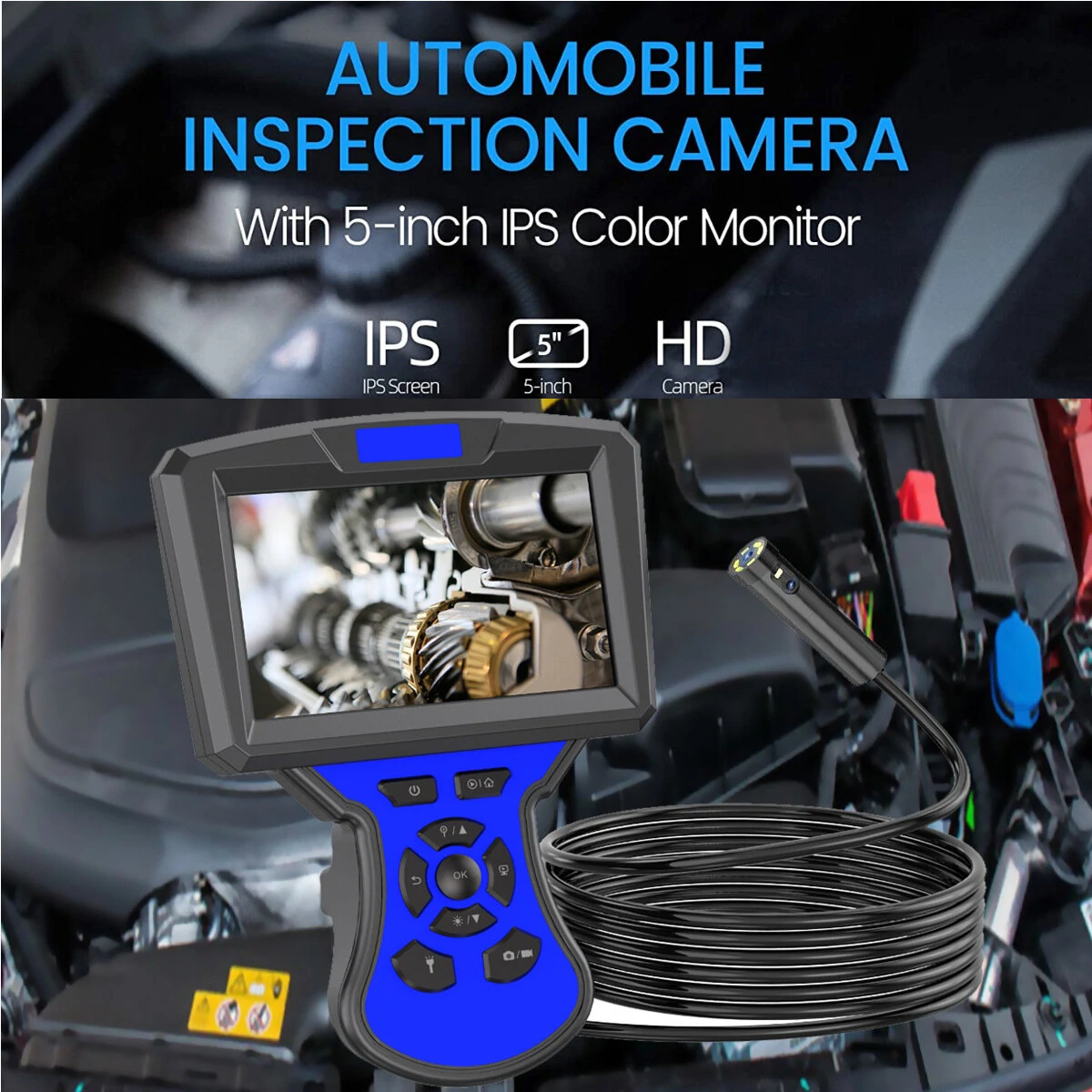 5 Inch Industrial Endoscope with Screen | 1080P Waterproof Dual Lens Camera for Car AC Duct Inspection - Image 4