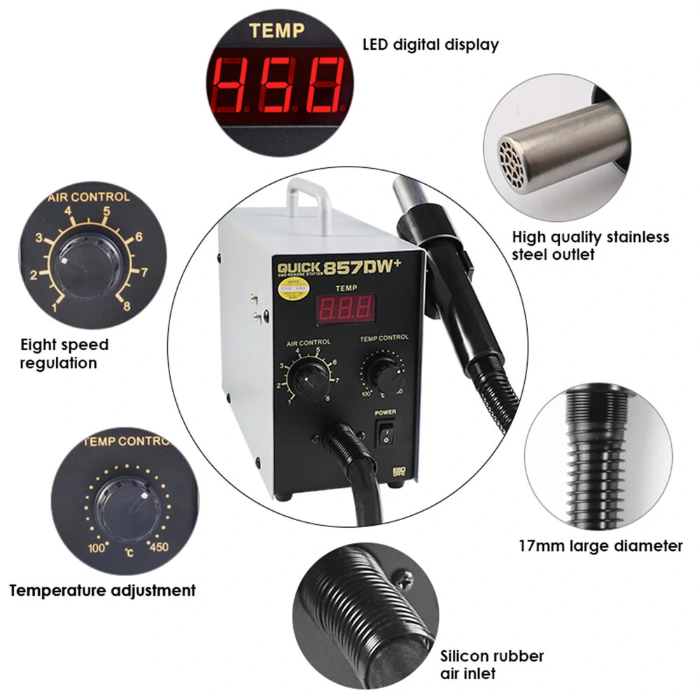 HANDSKIT 857DW Digital Heat Gun Soldering Station | Temperature Control Hot Air Gun | Home Electronics Repair Tool - Image 2