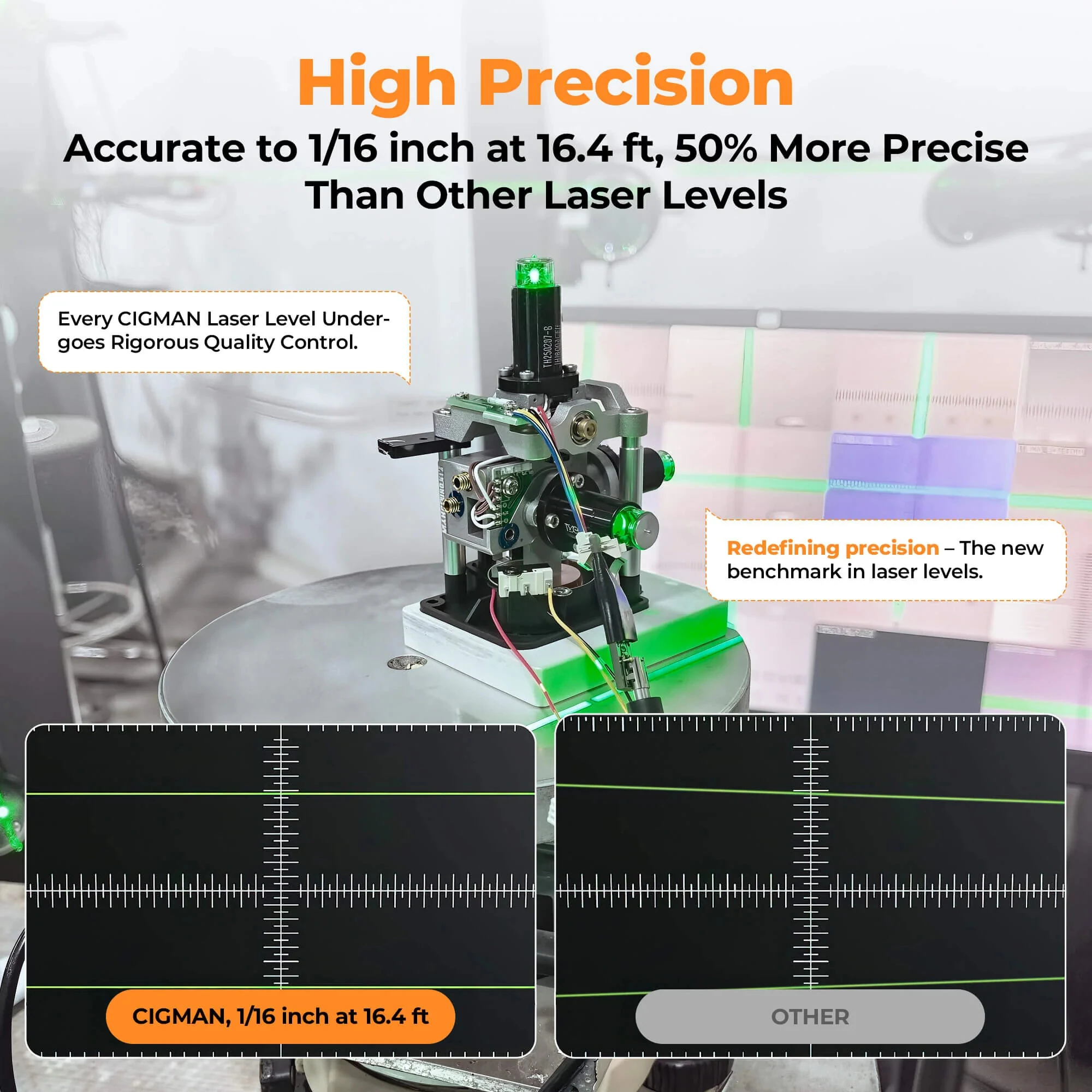 CIGMAN CM-S03 Laser Level - 12 Green Lines 3x360° - Self-Leveling IP54 - Image 3