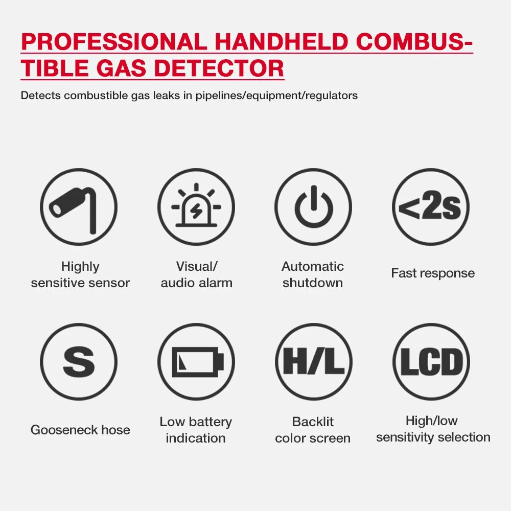 HABOTEST HT601A Natural Gas Leak Detector | 50-1000PPM Methane | Flexible Probe - Image 2
