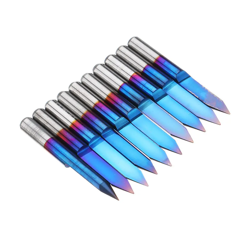 Drillpro 10pcs Blue Nano Coated Carbide Engraving Bits | 0.1mm 0.2mm 40 Degree - Image 3