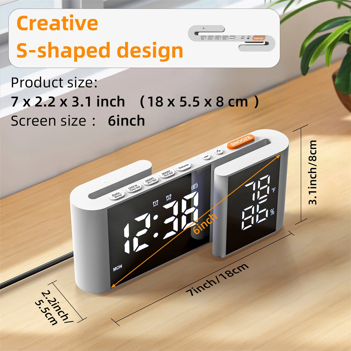 Multi-Function LED Clock - Dual Alarm, FM Radio, Hygrometer & USB Charging - Image 3