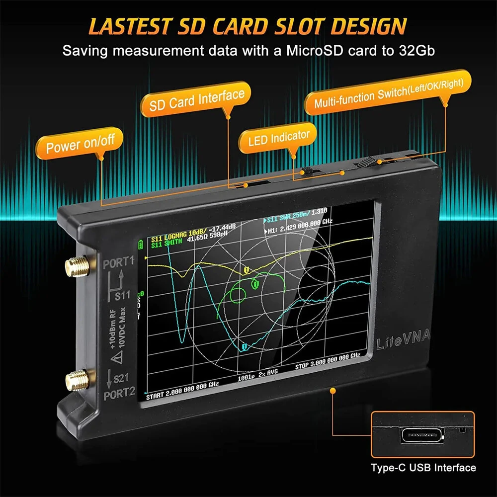 LiteVNA NanoVNA 64 | 50kHz-6.3GHz Vector Network Analyzer | 4 Screen & MicroSD - Image 2