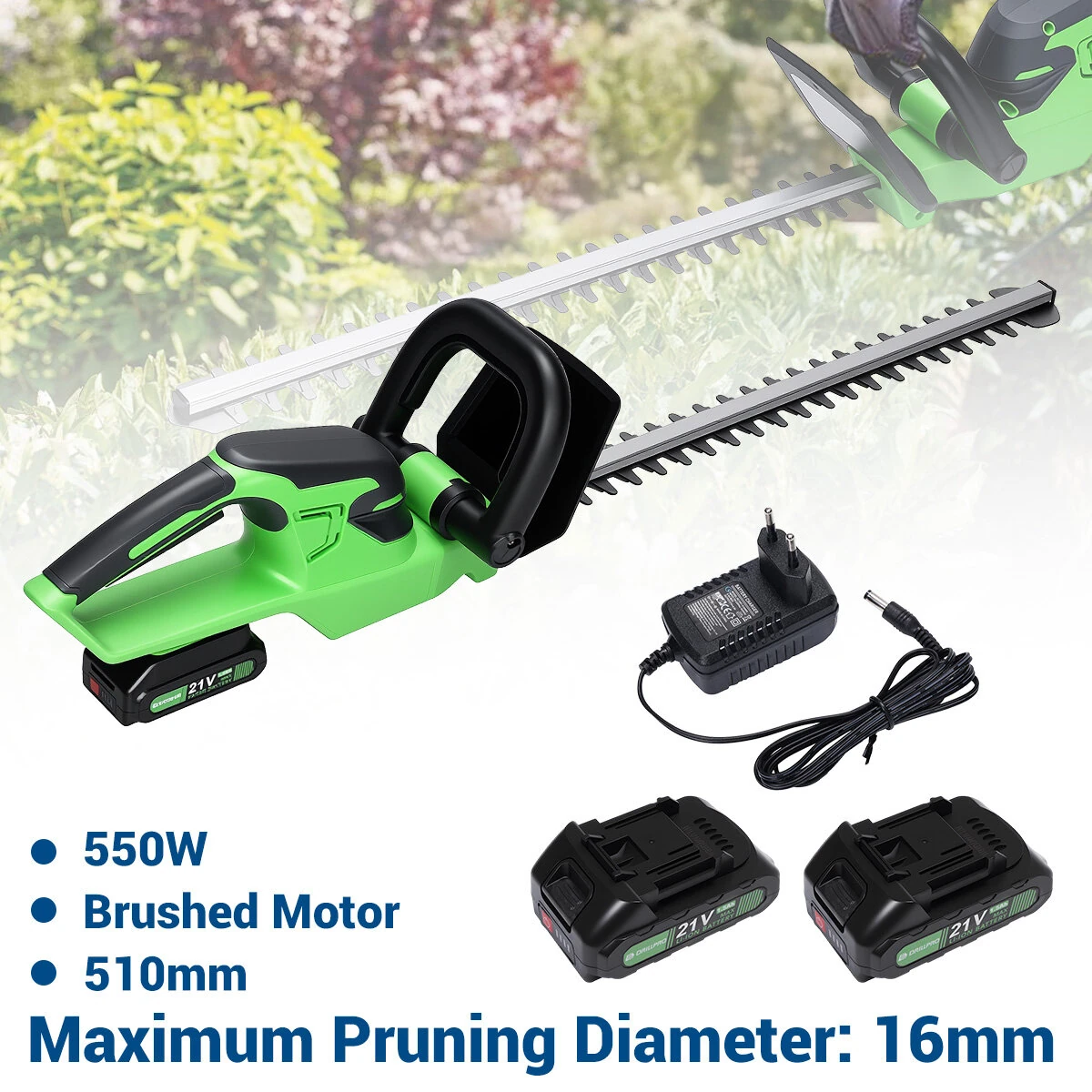 Drillpro Cordless Hedge Trimmer 21V 510mm Blade - Compatible with Makita Battery | 16mm Branch Capacity - Image 2