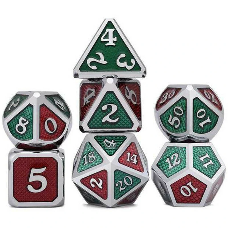 Metal Polyhedral Dice Set for Role Playing Games | Dragon Design with Cloth Bag - Image 2
